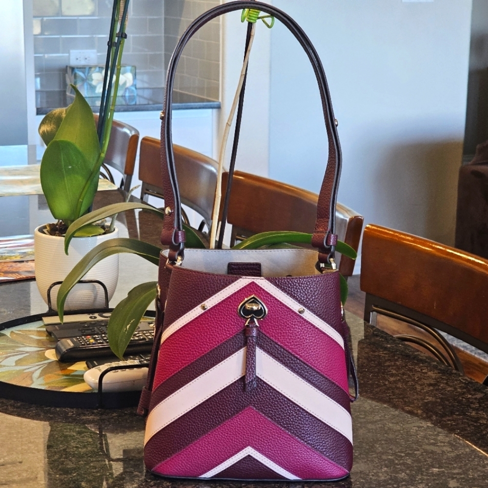 Kate Spade Pink and White Chevron Tote